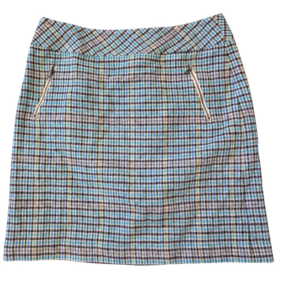 Talbots Women's Plaid‎ Wool Blend Mini Skirt Zip Pockets Size 8
